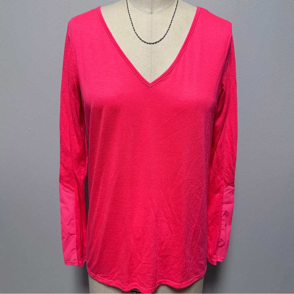 *NWOT* Alo Neon Pink Long Sleeve, V-Neck, Draped Back, Cotton Top